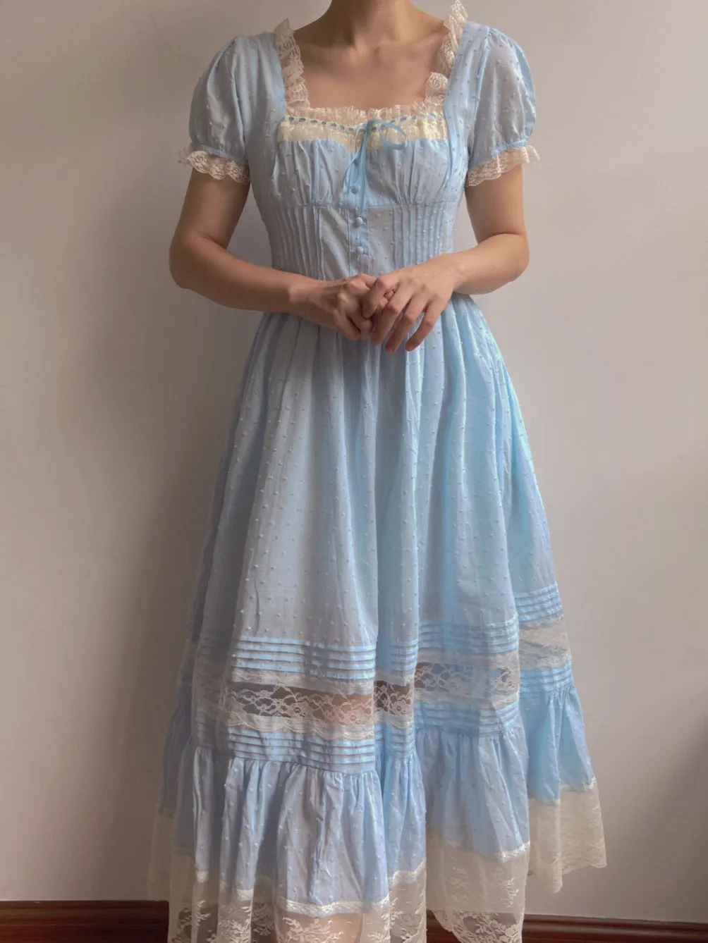 Square Neck Lace Maxi Dress