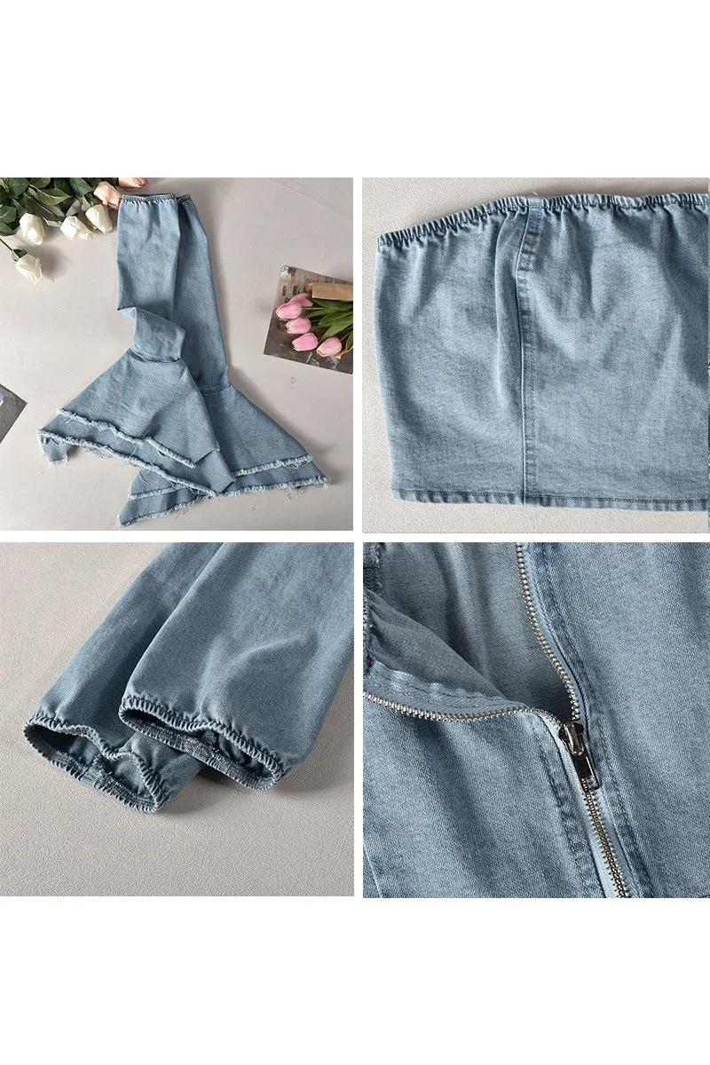 TH668 Denim Tube Top with Long Sleeves