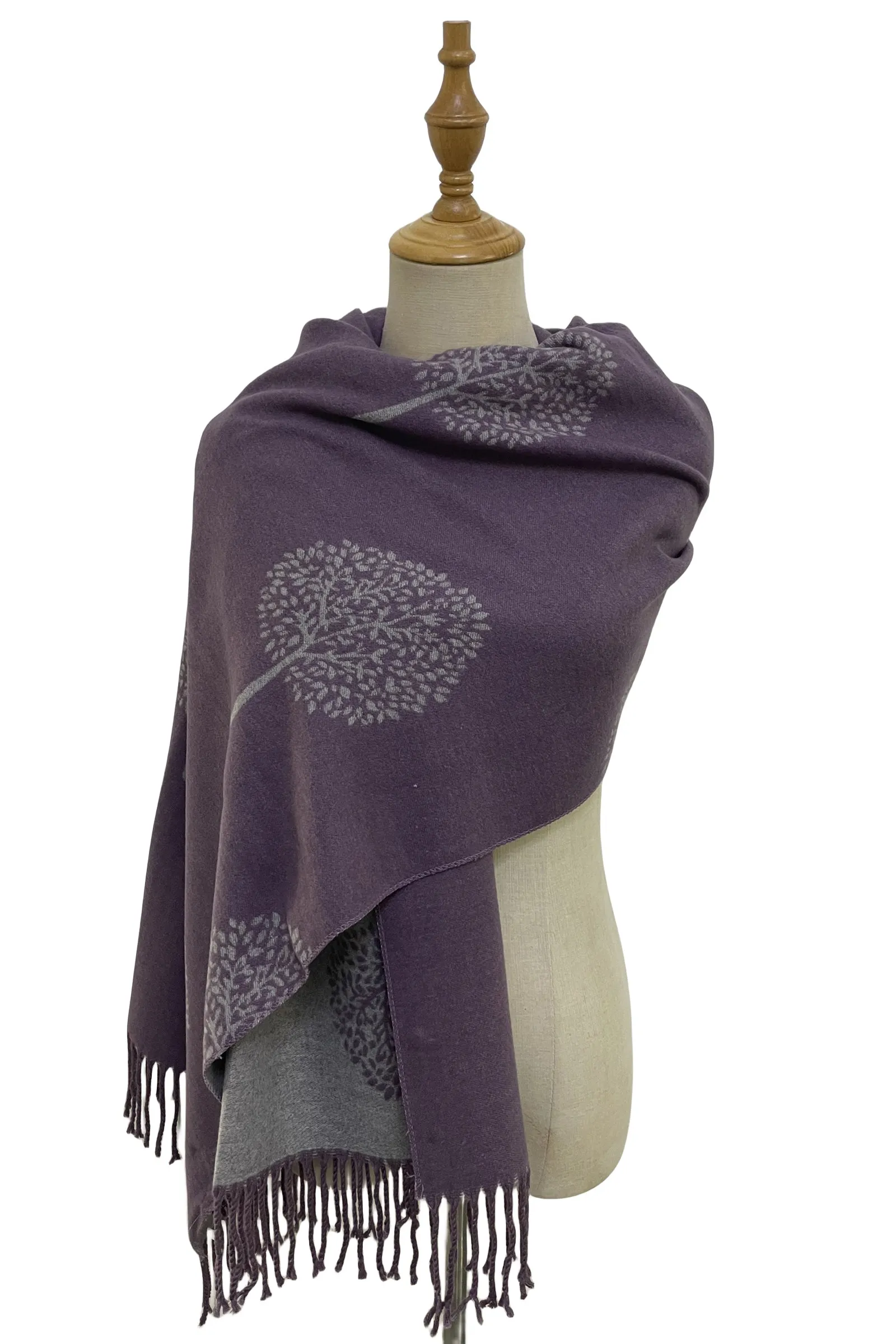 Tree Print Reversible Cotton Tassel Scarf