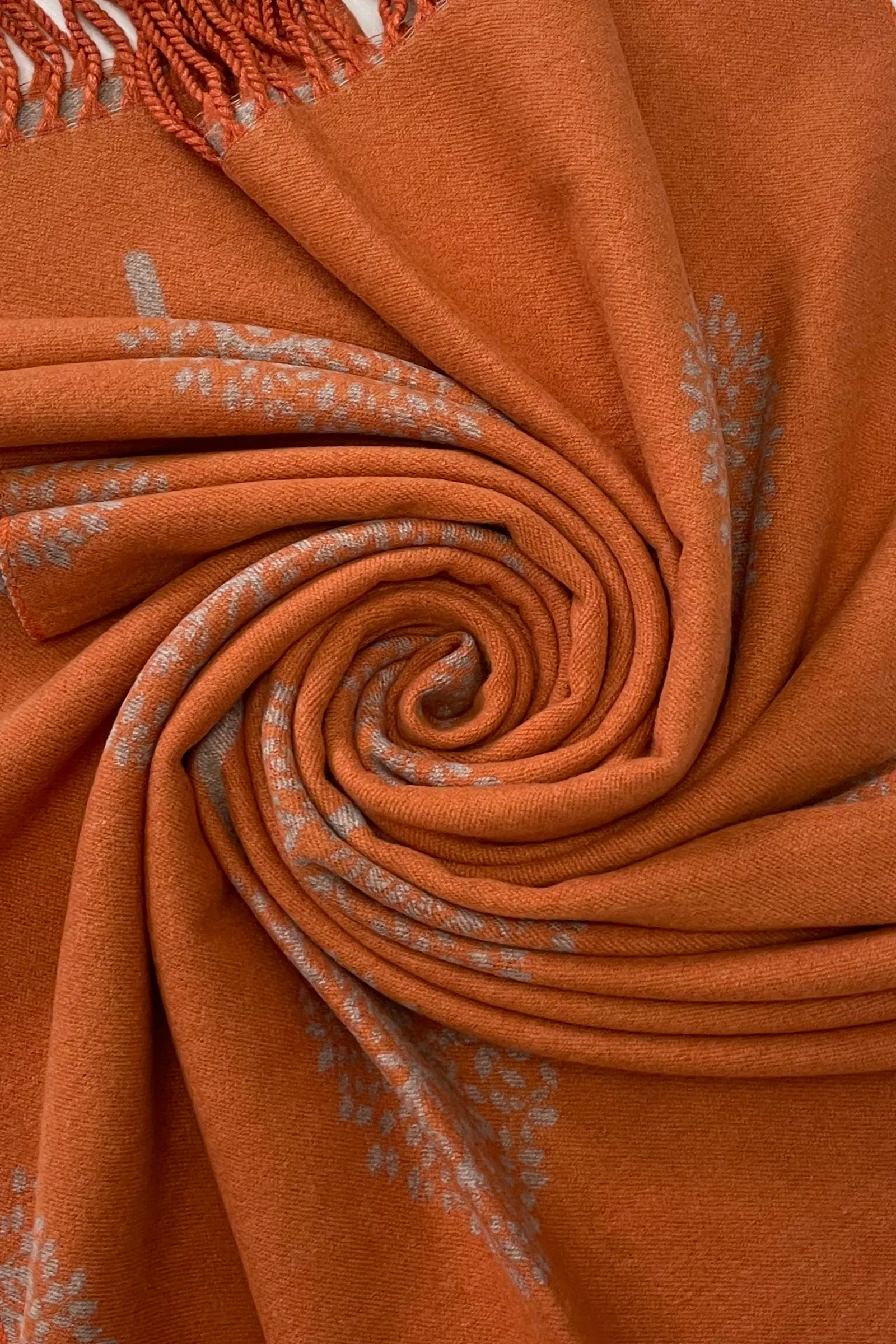 Tree Print Reversible Cotton Tassel Scarf