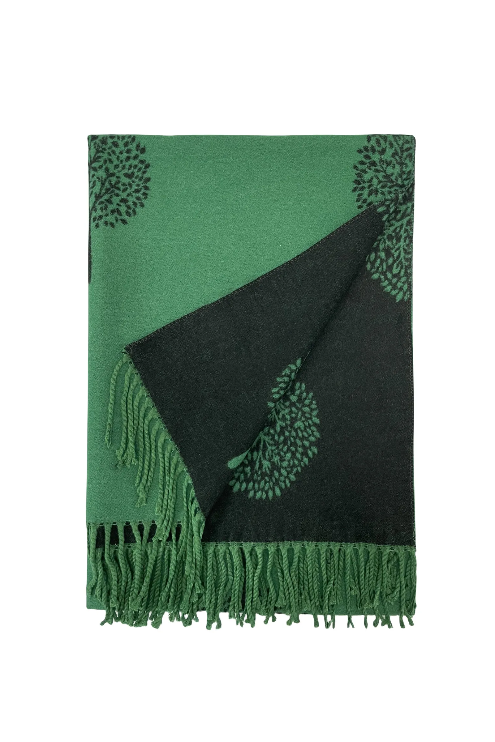 Tree Print Reversible Cotton Tassel Scarf