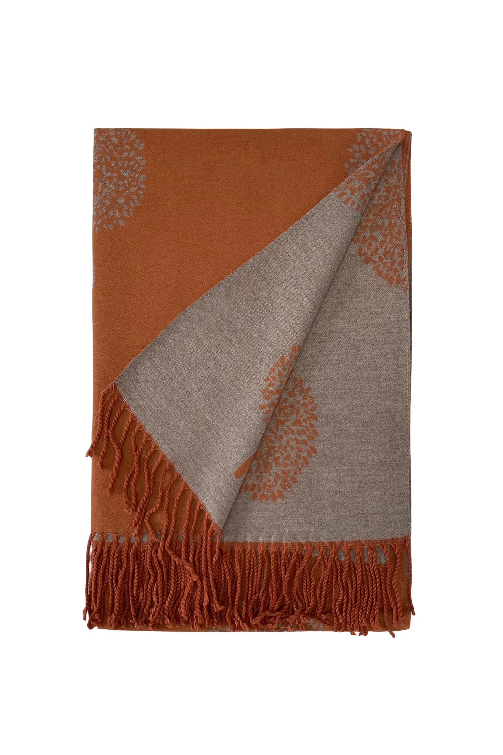 Tree Print Reversible Cotton Tassel Scarf