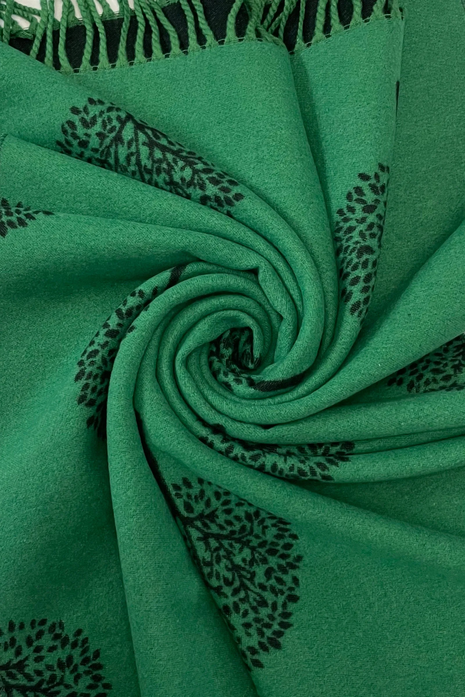 Tree Print Reversible Cotton Tassel Scarf