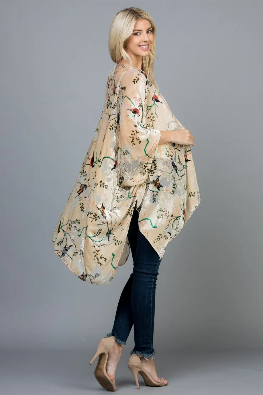 Velvet Kimono ~ Burn Out Design ~ Winter White