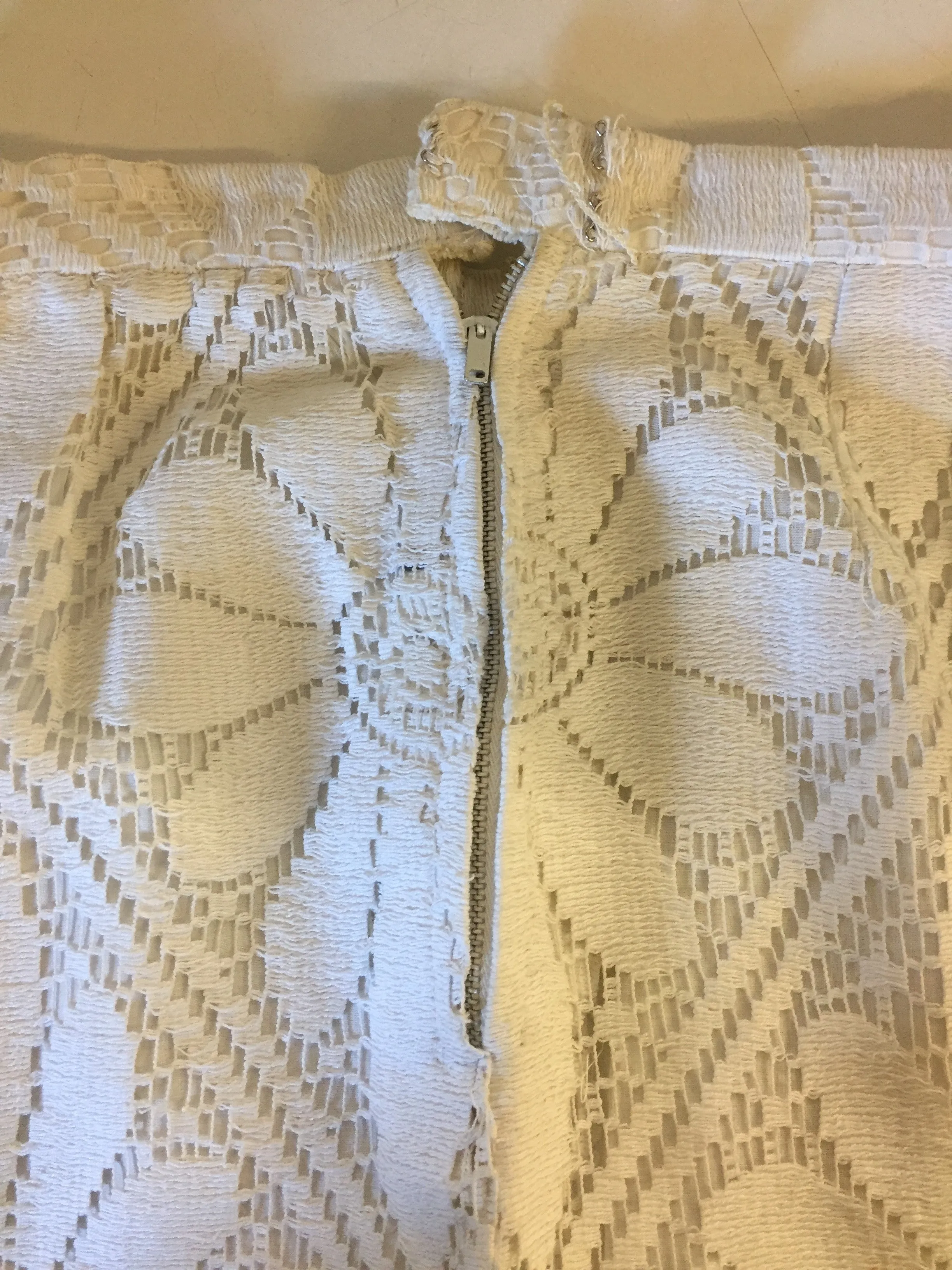 Vintage 1960's '70's White Wiggle Skirt Floral Patterned Overlay Mini