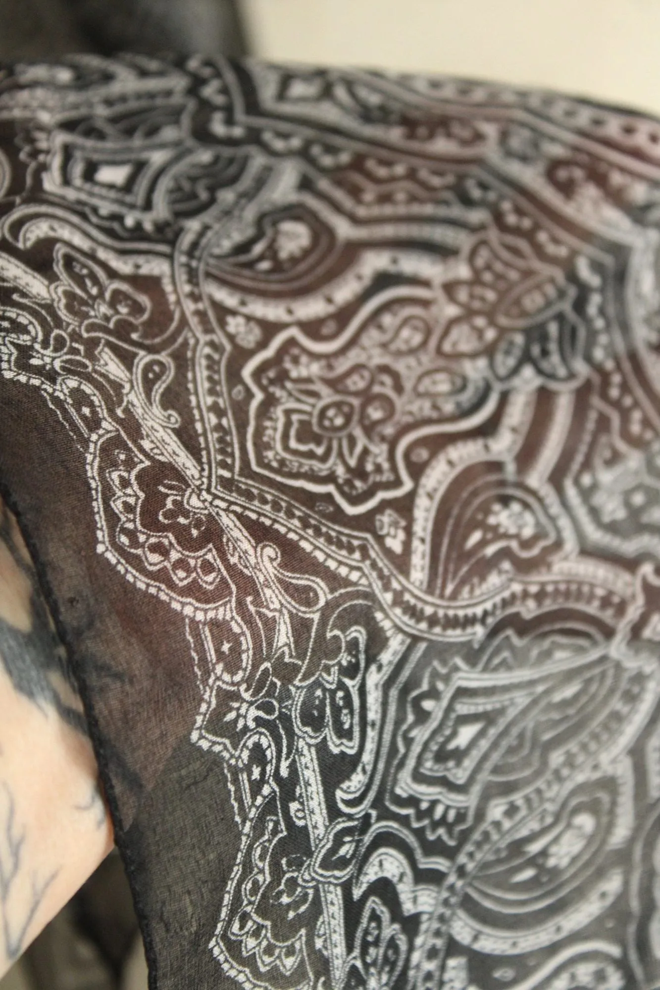 Vintage 1990s JC Penneys Black Chiffon Paisley Scarf