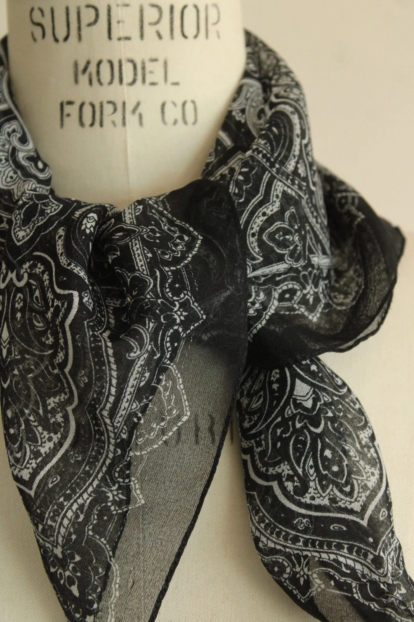 Vintage 1990s JC Penneys Black Chiffon Paisley Scarf