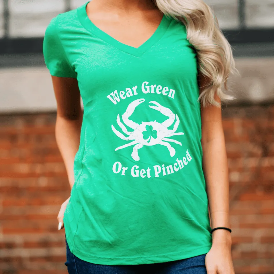 Wear Green Or Get Pinched (Green) / Ladies Sporty V-Neck Shirt