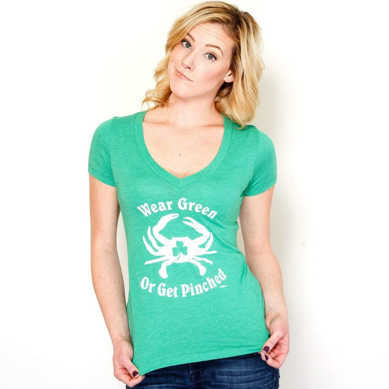 Wear Green Or Get Pinched (Green) / Ladies Sporty V-Neck Shirt