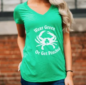 Wear Green Or Get Pinched (Green) / Ladies Sporty V-Neck Shirt