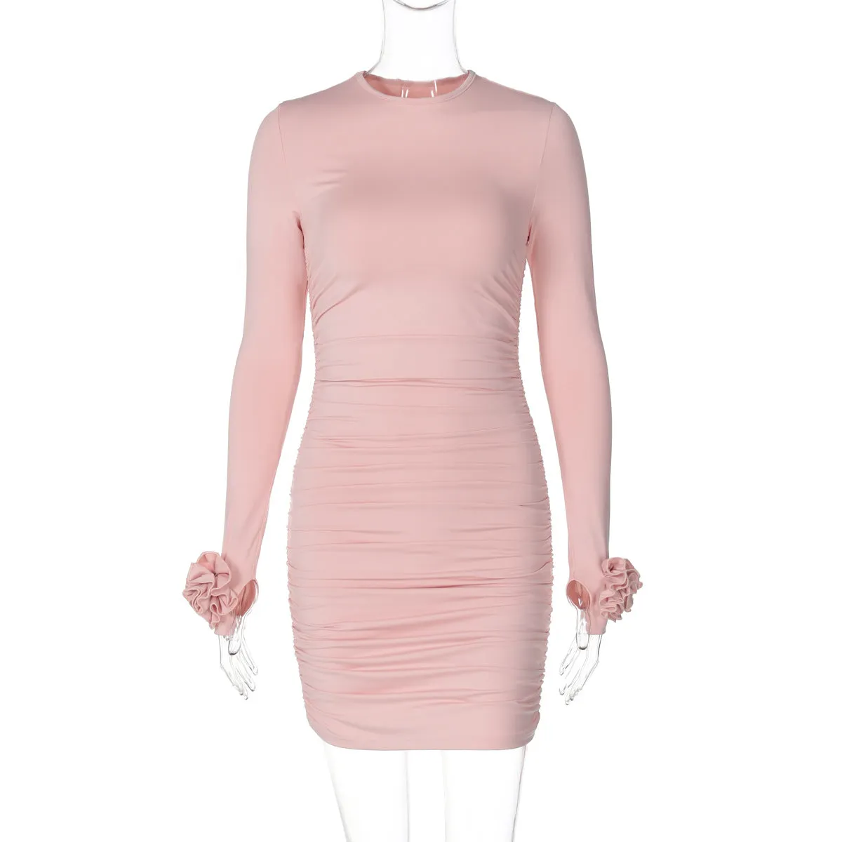 Women Sexy Pleated Long Sleeved Party Dress
