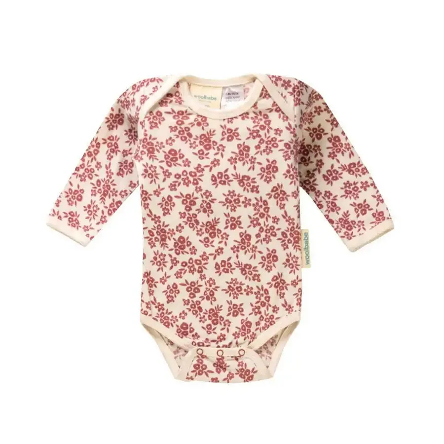 Woolbabe Long Sleeve Bodysuit - Rose Manuka